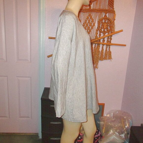 Flax Linen Tunic Top Size 1X 1G Long Sleeves Button Up Striped Lagonlook Coastal - Picture 6 of 10